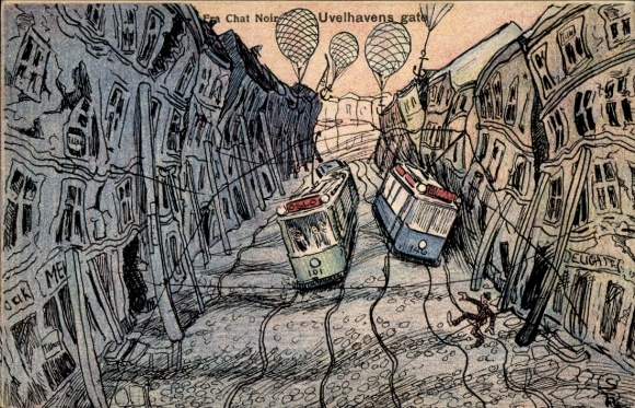 Artist Postcard Oslo Norway, Welhavens gate, from Chat Noir