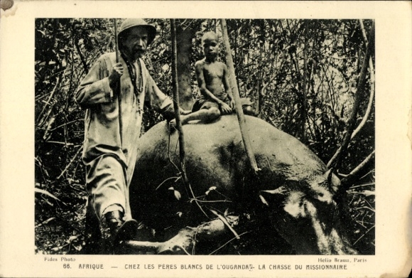 Postcard Afrika, Chez les peres blancs de l'Ouganda, La chasse du missionnaire, hippopotamus hunting