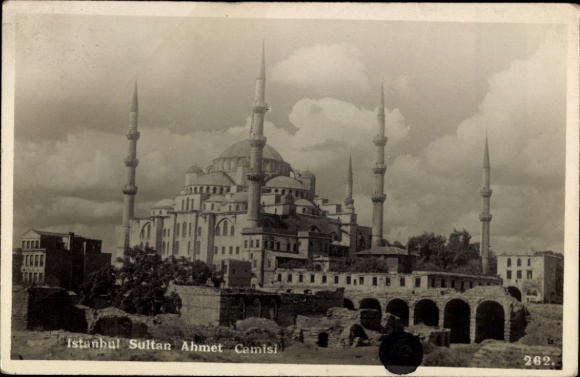 Postcard Constantinople Istanbul Türkiye, Istanbul Sultan Ahmet Camisi, mosque, 6 minarets