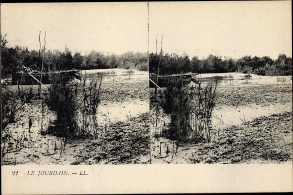 Stereo Postcard Jordan, lot at the Jordan, aquatic plants, vegetation