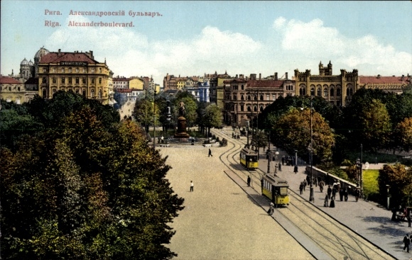 Postcard Riga Latvia, Alexanderboulevard