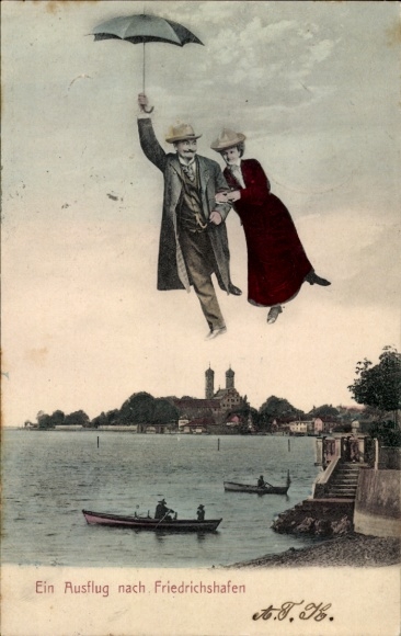 Postcard Friedrichshafen on Lake Constance, harbor, castle