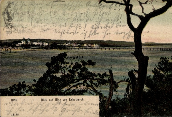 Baltic Sea resort of Binz on Rügen, view of Elsbethsruh, sea, trees,