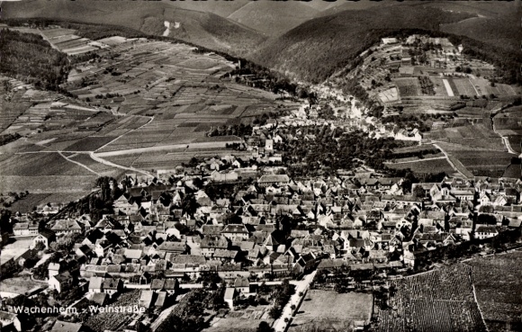 Postcard Wachenheim on the Palatinate Wine Route, aerial view