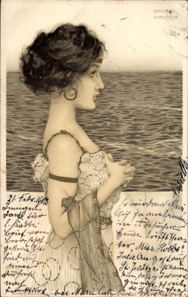 Art Nouveau artist Postcard Kirchner, R., Painted portrait of a young woman