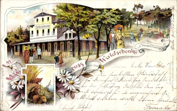 Lithograph Hamburg Harburg Haake, Waldschenke