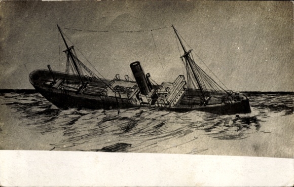 Artist Postcard Capsized Steamship