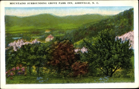 Postcard Asheville North Carolina USA, mountains surrounding the Grove Park Inn
