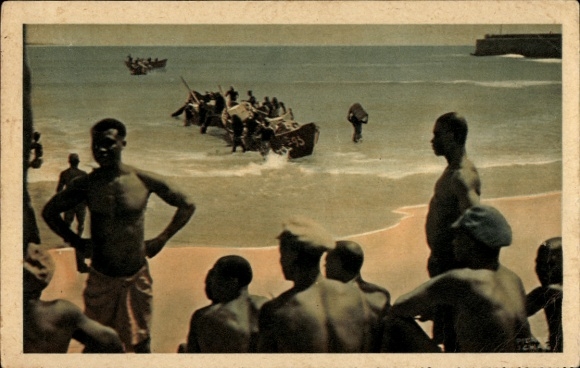 Postcard Accra Ghana, Le Port, barques, transport