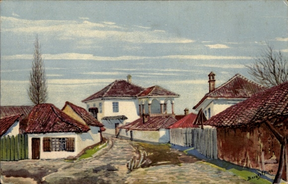 Artist Postcard Nisch Nis Serbia, street scene in the town