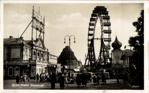 Postcard Vienna 2. Leopoldstadt, Prater, Ferris wheel, cinema