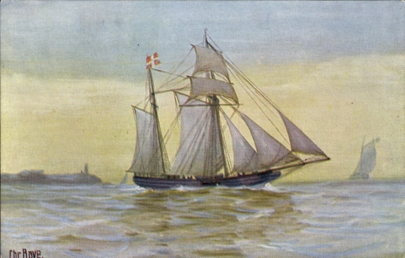 Artist Postcard Rave, Chr., Marine Gallery 299, Danish galeases circa 1840, sailing ship