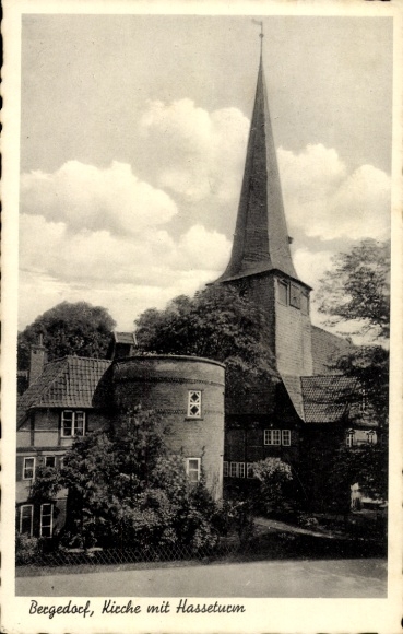 Postcard Bergedorf Hamburg, Church, Hasseturm