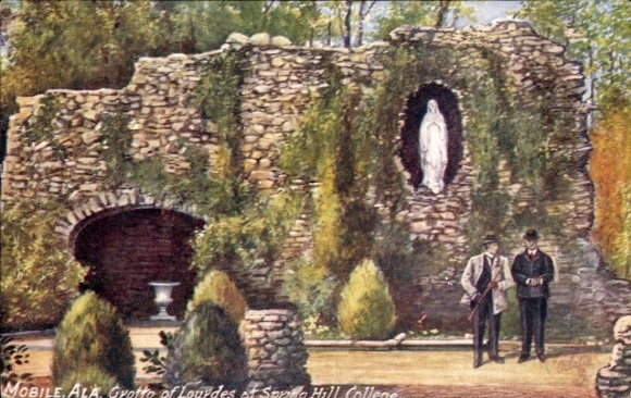 Postcard Mobile Alabama USA, Grotto of Lourdes, Spring Hill College