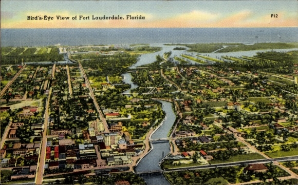 Postcard Fort Lauderdale Florida USA, bird's eye view of Florida, rivers, streets, buildings