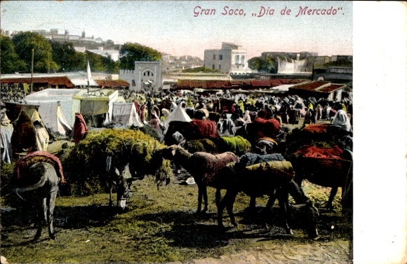 Postcard Morocco, Gran Soco, Dia de Mercado