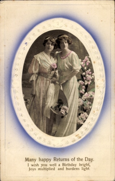 Embossed passe-partout, congratulations, birthday, two women, flowers