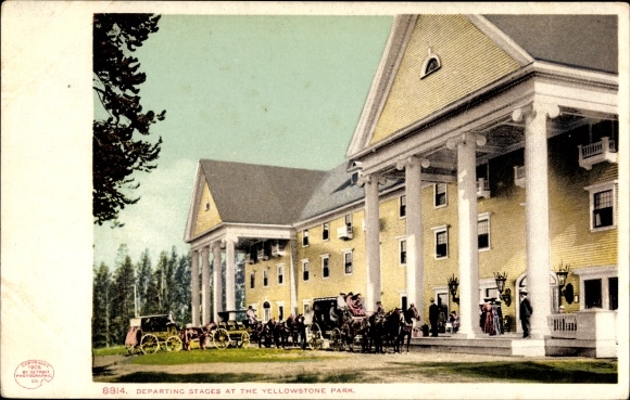 Postcard Wyoming USA, Yellowstone National Park, departure stages