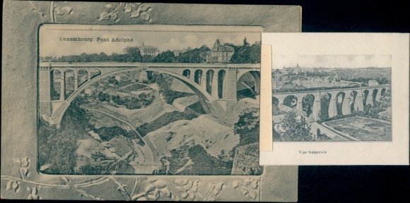 Leporello Postcard Luxembourg City, Pont Adolphe, city panorama