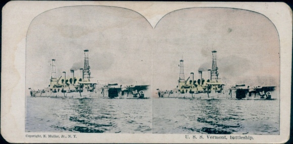 Stereoscopic photo of an American warship, the battleship USS Vermont