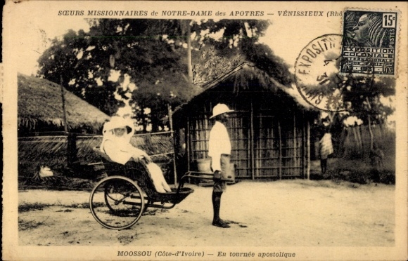 Postcard Ivory Coast, Congregation of the Sisters of Our Lady of the Apostles, Rickshaw