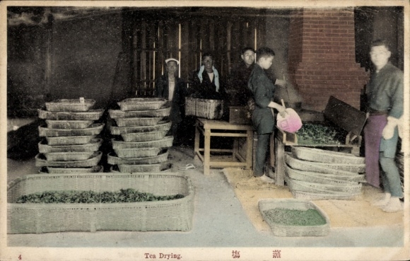 Postcard Japan, Tea Drying, Drying of tea leaves