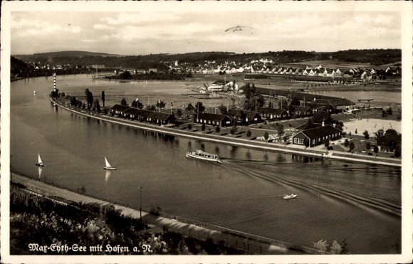 Postcard Hofen Mühlhausen Stuttgart in Württemberg, restaurant at Max Eyth Lake
