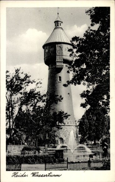 Postcard Heide in Holstein Dithmarschen, water tower, water feature
