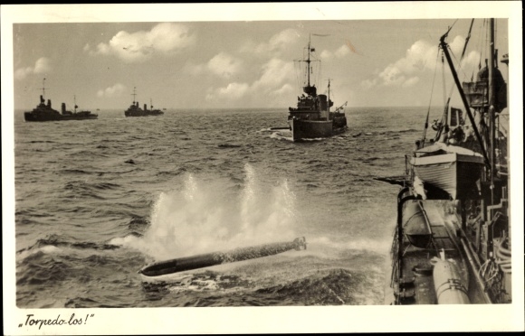Postcard Deutsche Kriegsschiffe, Torpedo los, Kriegsmarine, II. WW
