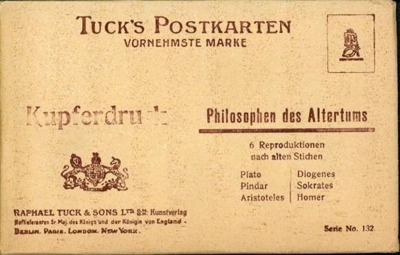 6 artist PCs in an envelope, copperplate prints of philosophers of antiquity, Oilette series