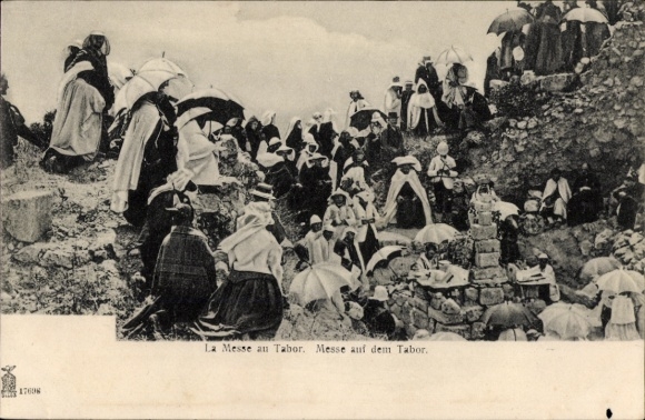 Postcard Thabor Israel, La Messe sur les ruines de la Basilique