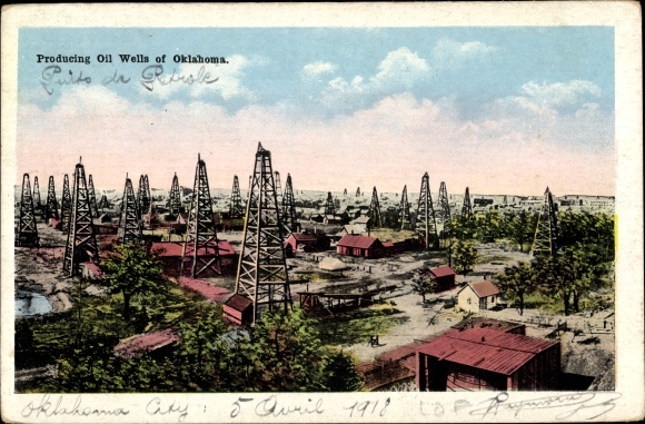 Postcard Oklahoma USA, producing oil wells