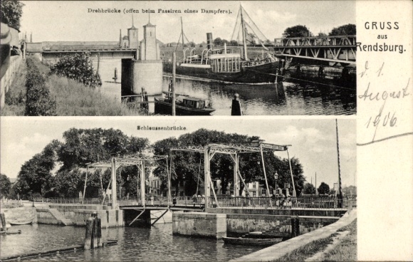 Rendsburg in Schleswig-Holstein, swing bridge, lock bridge