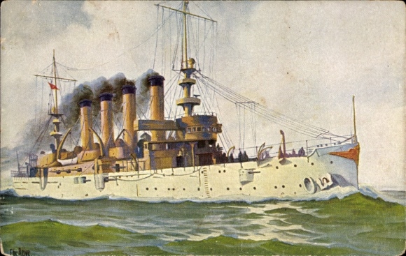 Artist Postcard Rave, Chr., Marine Gallery No. 77, US American armored cruiser Charleston, 1904