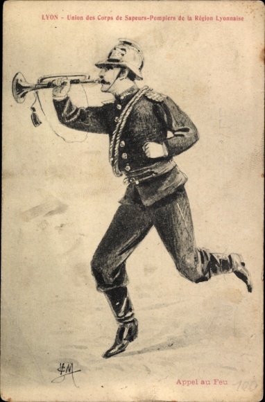 Artist Postcard portrait of a Fireman with Trumpet
