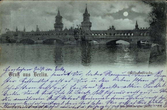 Moonlight, Berlin Friedrichshain Kreuzberg, Oberbaum Bridge at night