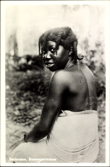 Postcard Suriname, female portrait, decorative scars