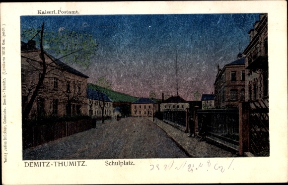 Luna Postcard Demitz Thumitz in Saxony, school square
