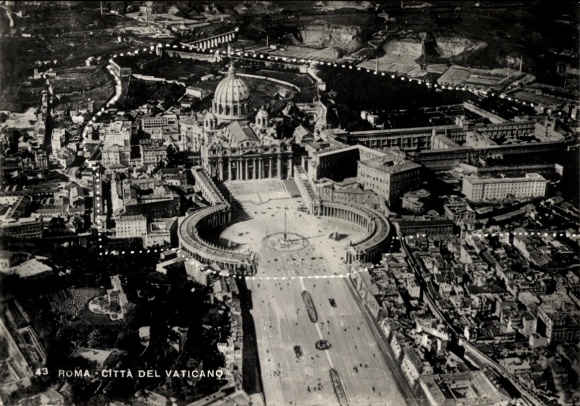 Vatican Rome Lazio, aerial view of Rome, St. Peter's Basilica, Vatican, large square