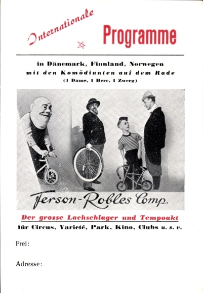 Postcard Ferson-Robles Comp., Comedians on the Wheel, Acrobats