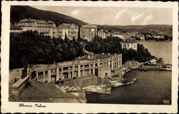 Postcard Saranda Santi Albania, palm tree, coastal view, buildings, water, trees