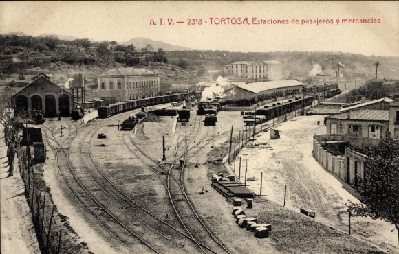 Postcard Tortosa, Cataluña, Estaciones de pasajeros y mercancias