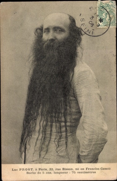 Postcard Luc Prost, bard de 5 ans, longueur 75 centimetres, bearded man