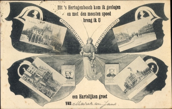 Butterfly Postcard 's Hertogenbosch North Brabant Netherlands, partial views