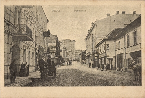 Postcard Vilnius Wilna Lithuania, street with inscription 'Pohulanka', scenery