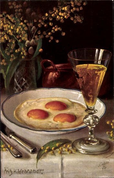 6 artists AK in envelope egg still life by Fritz Hildebrandt