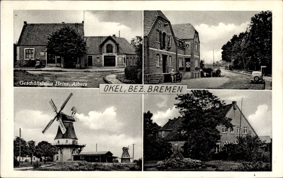 Postcard Okel Syke in Lower Saxony, mill, Heinrich Albers commercial building