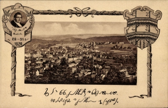 Postcard Aue in the Ore Mountains Saxony, Panorama, Stenography, Stenotyping Day 1926, Special Postmark
