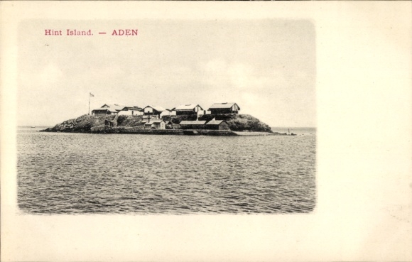 Postcard Aden Yemen, Flint Island, overall view, Gulf of Aden