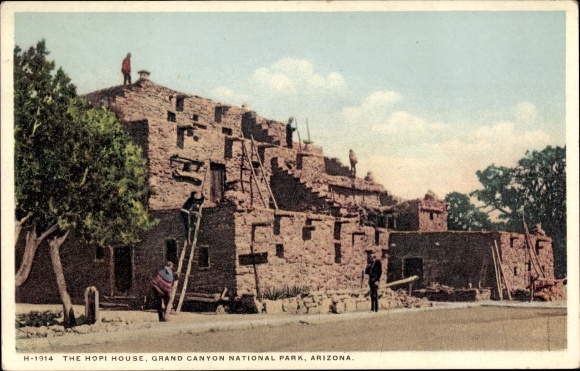 Postcard Arizona USA, Grand Canyon National Park, House of the Hopi Indians